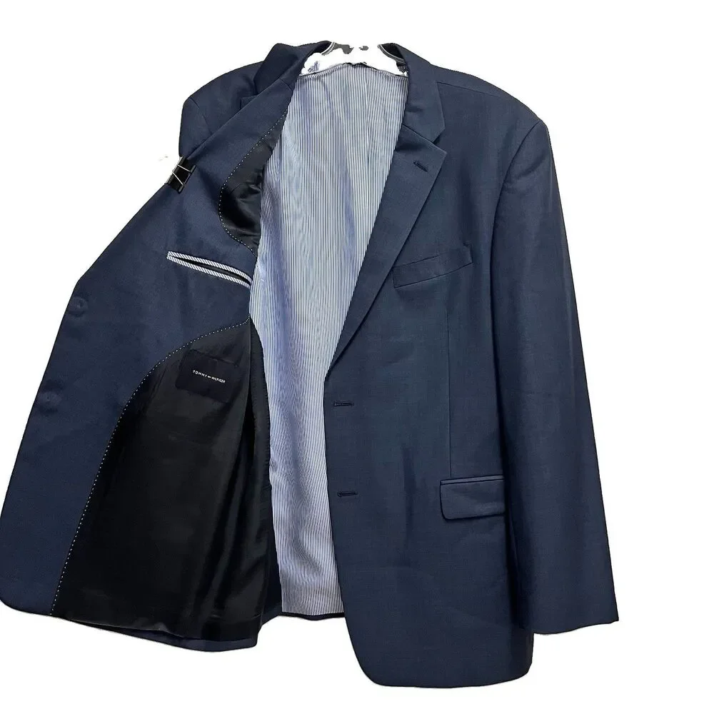 Tommy Hilfiger 100% Worsted Wool Blue Blazer Sports Coat 2 Button Size 44R